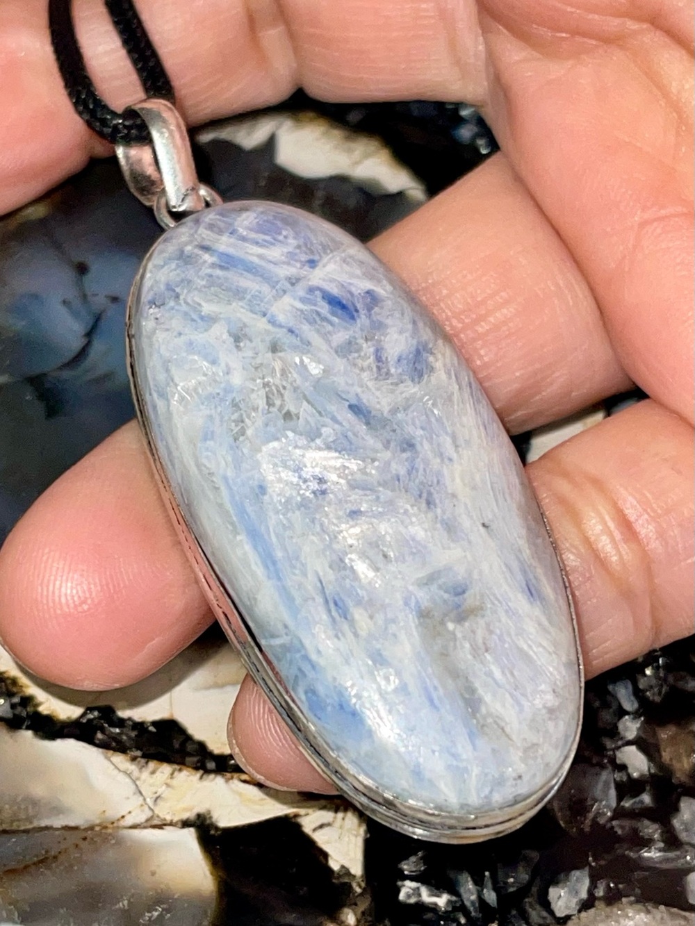 Oval Blue Silver Kyanite Pendant 2 7/8”